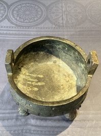 A Chinese archaic bronze tripod food vessel, 'ding 鼎', Han