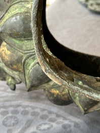 An important and large Chinese gilt bronze Buddha on a lotus throne, Ming