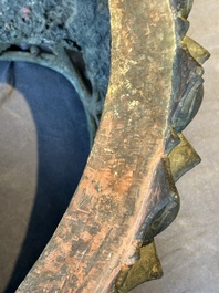 An important and large Chinese gilt bronze Buddha on a lotus throne, Ming