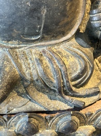 An important and large Chinese gilt bronze Buddha on a lotus throne, Ming