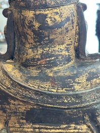 An important and large Chinese gilt bronze Buddha on a lotus throne, Ming