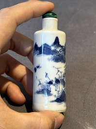 Two Chinese blue and white snuff bottles and two blue, white and copper-red snuff bottles, 19th C.