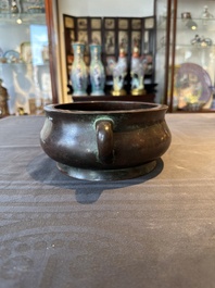 A large Chinese bronze censer, Xuande mark, Ming