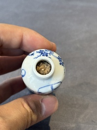 Two Chinese blue and white snuff bottles, Yongzheng mark, 18/19th C.