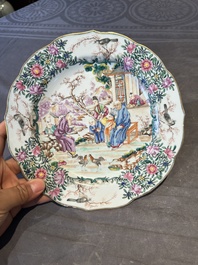 Two fine Chinese Canton famille rose 'mandarin subject' plates, Qianlong