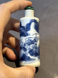 Two Chinese blue and white snuff bottles and two blue, white and copper-red snuff bottles, 19th C.