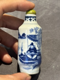 Nine Chinese blue and white snuff bottles, Kangxi and Qianlong mark, 19th C.