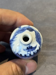 Two Chinese blue and white snuff bottles, Yongzheng mark, 18/19th C.