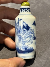 Nine Chinese blue and white snuff bottles, Kangxi and Qianlong mark, 19th C.