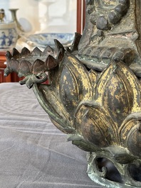 An important and large Chinese gilt bronze Buddha on a lotus throne, Ming