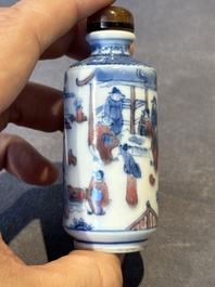 Three Chinese blue, white and copper-red snuff bottles, 19th C.