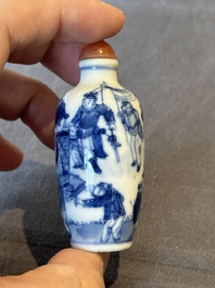 Two Chinese blue and white snuff bottles and two blue, white and copper-red snuff bottles, Yongzheng and Qianlong mark, 19th C.
