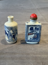 Two Chinese blue, white and copper-red snuff bottles, Chenghua mark, 19/20th C.