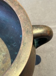 A large Chinese bronze censer, Xuande mark, Ming