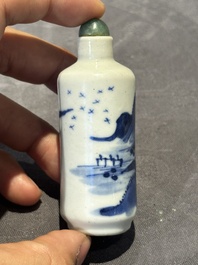 Nine Chinese blue and white snuff bottles, Kangxi and Qianlong mark, 19th C.
