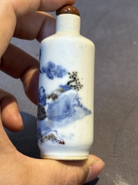 Two Chinese blue and white snuff bottles and two blue, white and copper-red snuff bottles, 19th C.