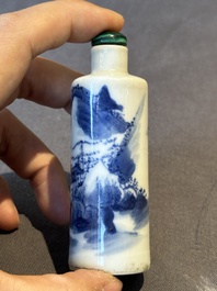 Two Chinese blue and white snuff bottles and two blue, white and copper-red snuff bottles, 19th C.