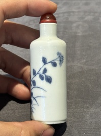 Nine Chinese blue and white snuff bottles, Kangxi and Qianlong mark, 19th C.