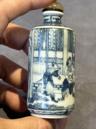 Three Chinese blue, white and copper-red snuff bottles, 19th C.