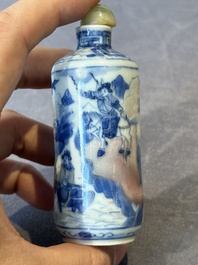 Three Chinese blue, white and copper-red snuff bottles, Yongzheng mark, 19/20th C.