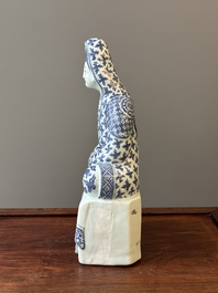 An exceptional Chinese blue and white porcelain figure of Guanyin, Wanli