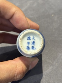 Nine Chinese blue and white snuff bottles, Kangxi and Qianlong mark, 19th C.