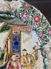 Two fine Chinese Canton famille rose 'mandarin subject' plates, Qianlong