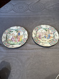Two fine Chinese Canton famille rose 'mandarin subject' plates, Qianlong
