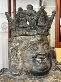 An important and large Chinese gilt bronze Buddha on a lotus throne, Ming