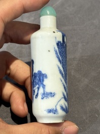 Six Chinese blue and white snuff bottles, 19th C.