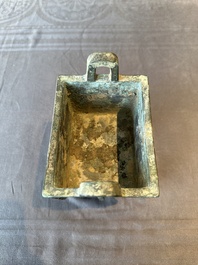 A Chinese rectangular bronze food vessel, 'fang ding 方鼎', Western Zhou