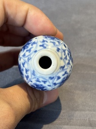 Two Chinese blue, white and copper-red snuff bottles, Yongzheng mark, 18/19th C.