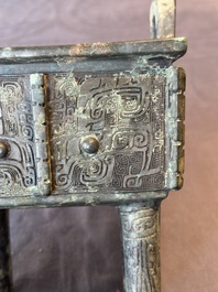 A Chinese rectangular bronze food vessel, 'fang ding 方鼎', Western Zhou