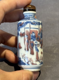 Three Chinese blue, white and copper-red snuff bottles, 19th C.