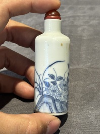 Nine Chinese blue and white snuff bottles, Kangxi and Qianlong mark, 19th C.