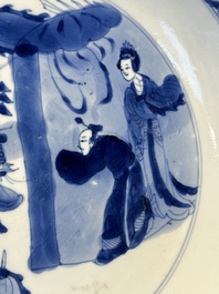 A Chinese blue and white 'warrior' plate, Chenghua merk, Kangxi