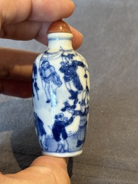 Two Chinese blue and white snuff bottles and two blue, white and copper-red snuff bottles, Yongzheng and Qianlong mark, 19th C.