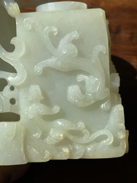 A Chinese white jade 'dragon' ink container with Qianlong mark and possibly of the period