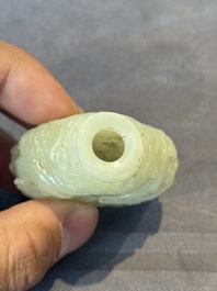 Three Chinese celadon jade snuff bottles, Qing