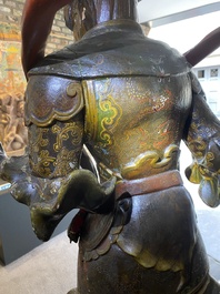A large Japanese polychromed and gilt-lacquered wood figure of a divine general, Edo, dated 1623