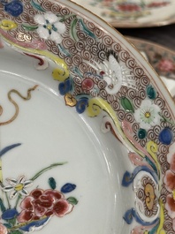Four Chinese famille rose plates with floral design, Qianlong