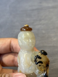 Six Chinese carved jade and agate 'figural' snuff bottles, 19/20th C.