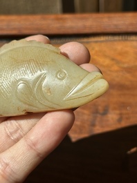 A Chinese white and russet jade mandarin fish or Chinese perch, Yuan