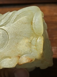 A Chinese white jade 'dragon' ink container with Qianlong mark and possibly of the period