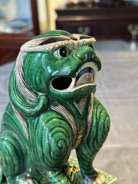 A pair of Chinese famille verte Buddhist lions, 19th C.