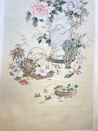 Chinese school: 'Flowers', ink and colour on paper, Cixi seal mark, 19th C.