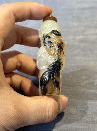 Six Chinese carved jade and agate 'figural' snuff bottles, 19/20th C.