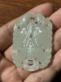 A Chinese white jade 'double phoenix' plaque, Qianlong mark and possibly of the period