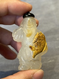 Six Chinese carved jade and agate 'figural' snuff bottles, 19/20th C.