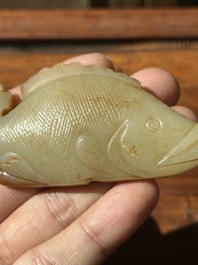 A Chinese white and russet jade mandarin fish or Chinese perch, Yuan